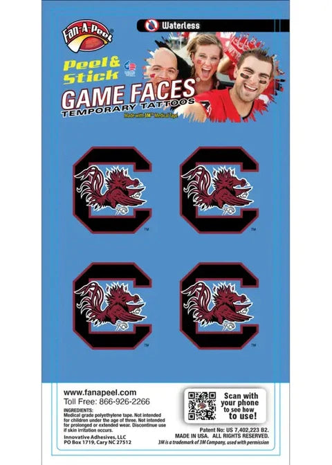 South Carolina Gameday Temporary Face Tattoo