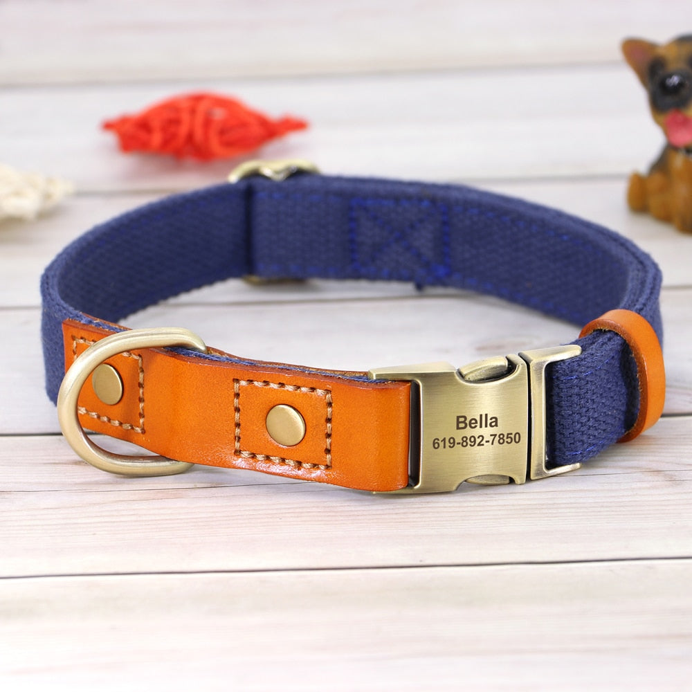 Nylon Custom Dog Puppy Collar Leash Set Personalized Genuine Leather Pet Nameplate ID Tag Accessories Collars Pet Products Perro GROOMY