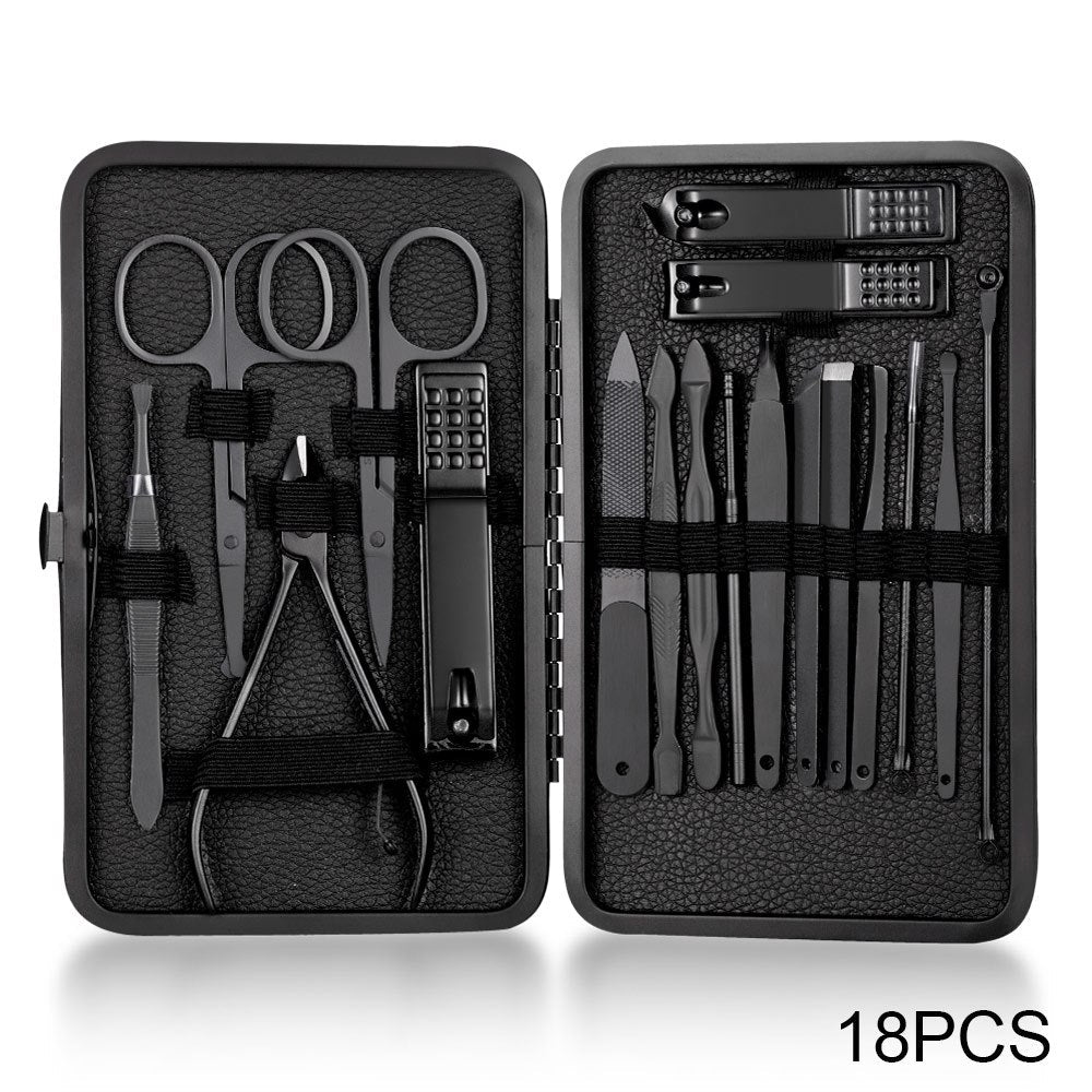 Classic Black Manicure Set Hand Feet Facial Stainless Steel Accessories, 5 Choices