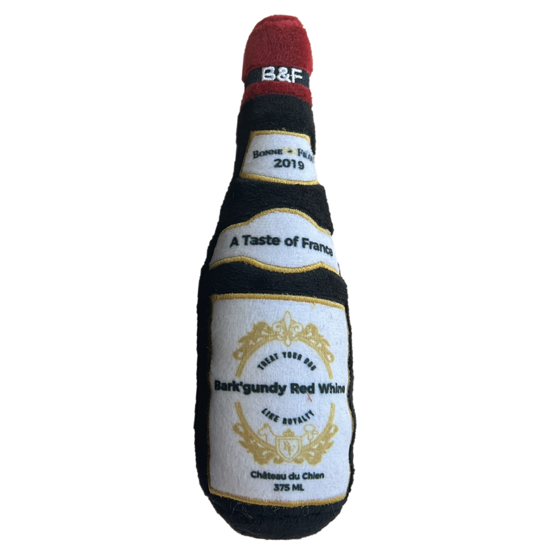 Wine Bottle Squeaky Dog Plush Toy (Bark'gundy Red Whine) by Bonne et Filou
