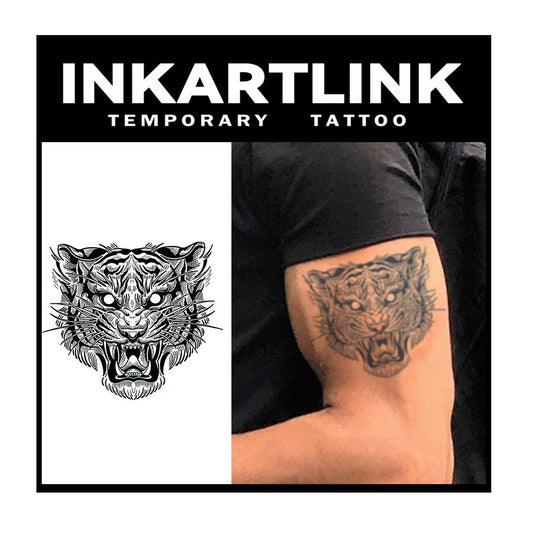 Tattoo Tech, 2 Sheets Medium Semi Permanent Tattoo, Adult Art Design Temporary Tattoos, Lasts 1-2 Weeks, Waterproof, Realistic Look, No Adhesive, No Reflection (Tiger Design)