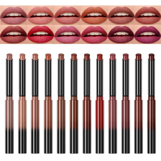 12 Colors Matte Lipstick Nude lipstick，Non-Stick Cup Not Fade Non-Drying Waterproof Long Lasting Lip Sticks, Women Make up Velvet Cosmetic Lipsticks
