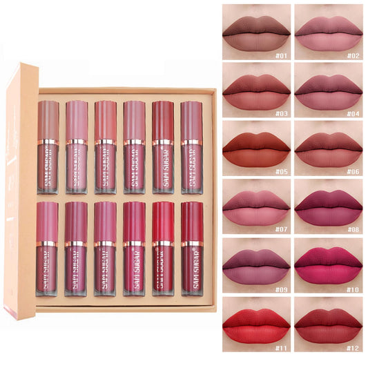 12 Colors Matte Liquid Lipstick Set, Shiny Smooth Soft Liquid Velvet Lipstick Set, Non-stick Cup, Not Fade, Waterproof, Long Lasting, Lip Gloss Set for Girls and Women Makeup Kit (Set B)