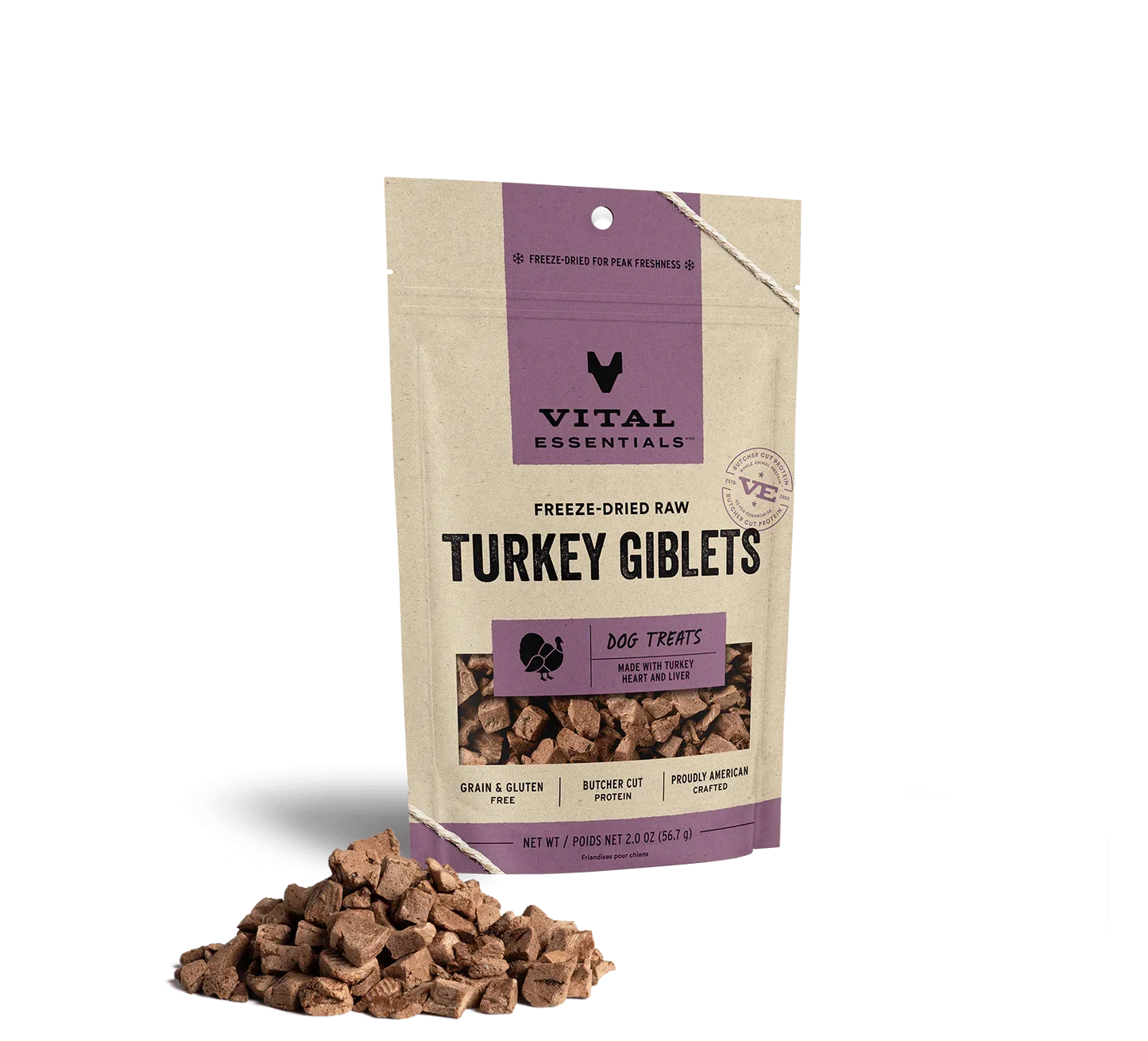 Vital Essentials Dog Freeze-Dried Treat Turkey Giblets 2oz,