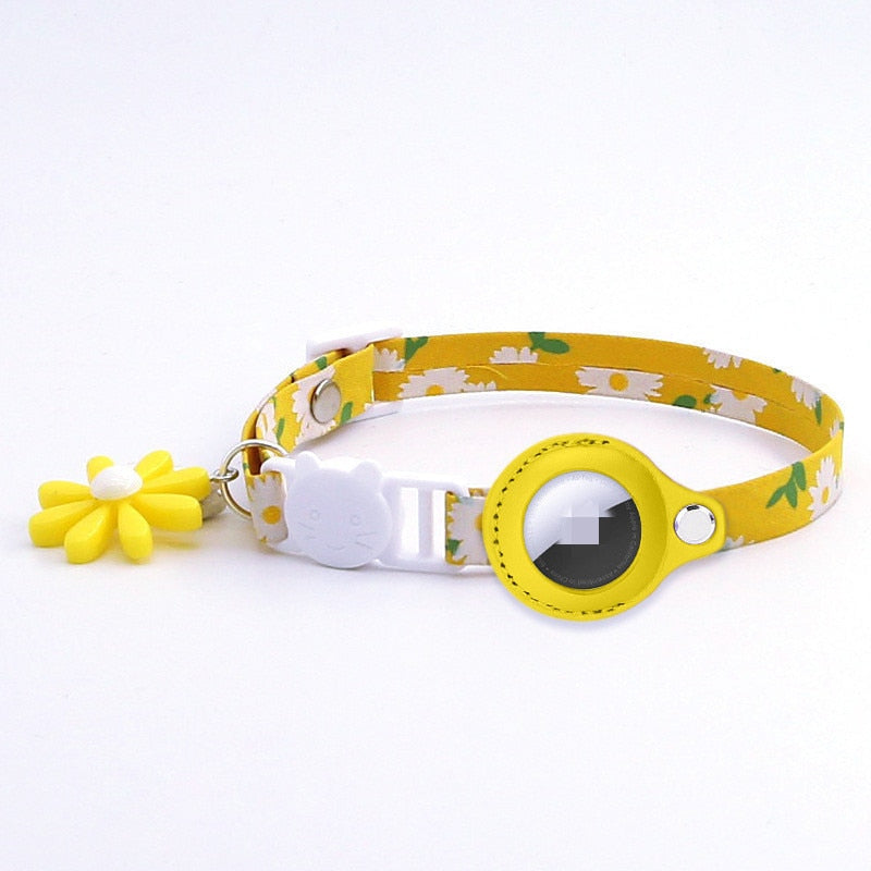 For Airtag Protective Cover Luxury Nylon Flowers Pet Cat Collar Loop For Apple Finder Anti-lost Location Tracker Device Cover GROOMY