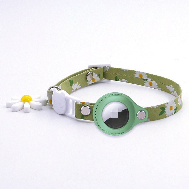 For Airtag Protective Cover Luxury Nylon Flowers Pet Cat Collar Loop For Apple Finder Anti-lost Location Tracker Device Cover GROOMY