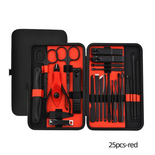 10/15/25 pcs Stainless Steel Manicure Kit with Black Leather Travel Case - Perfect for Men and Women - Includes Nail Clippers and Other Essentials