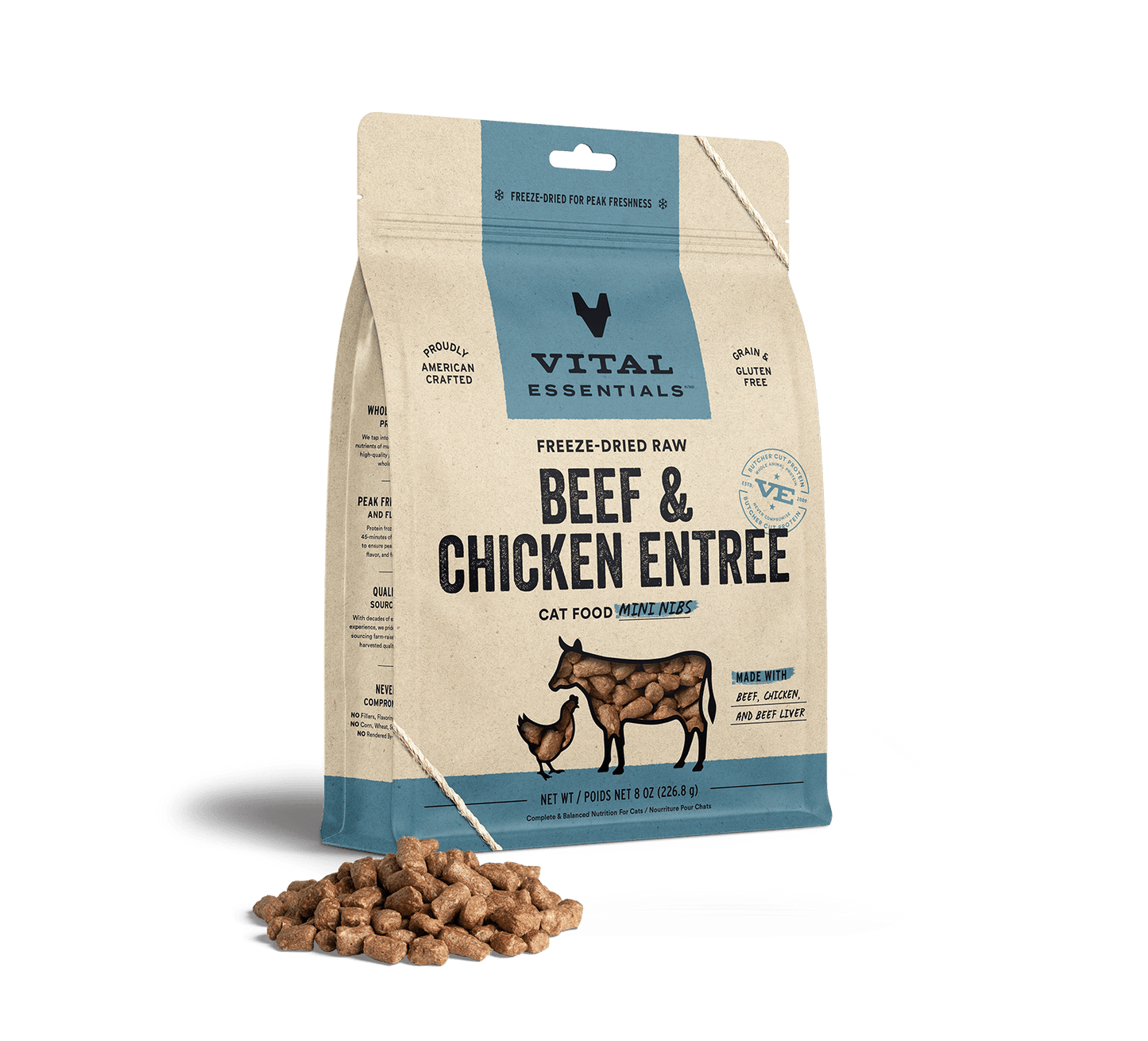 Vital Essentials Beef & Chicken Entree Mini Nibs Freeze-Dried Raw Cat Food