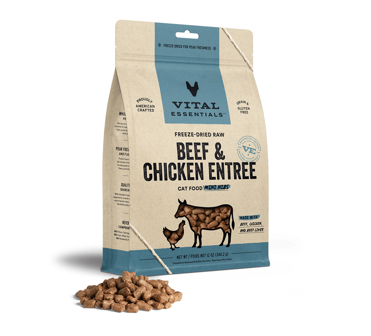 Vital Essentials Beef & Chicken Entree Mini Nibs Freeze-Dried Raw Cat Food