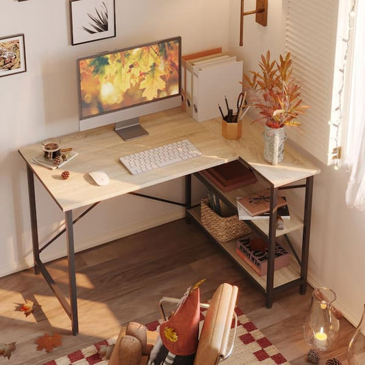Bestier 47 Inch Small L-Shaped Computer Desk with Storage Shelves Natural Oak - $65
